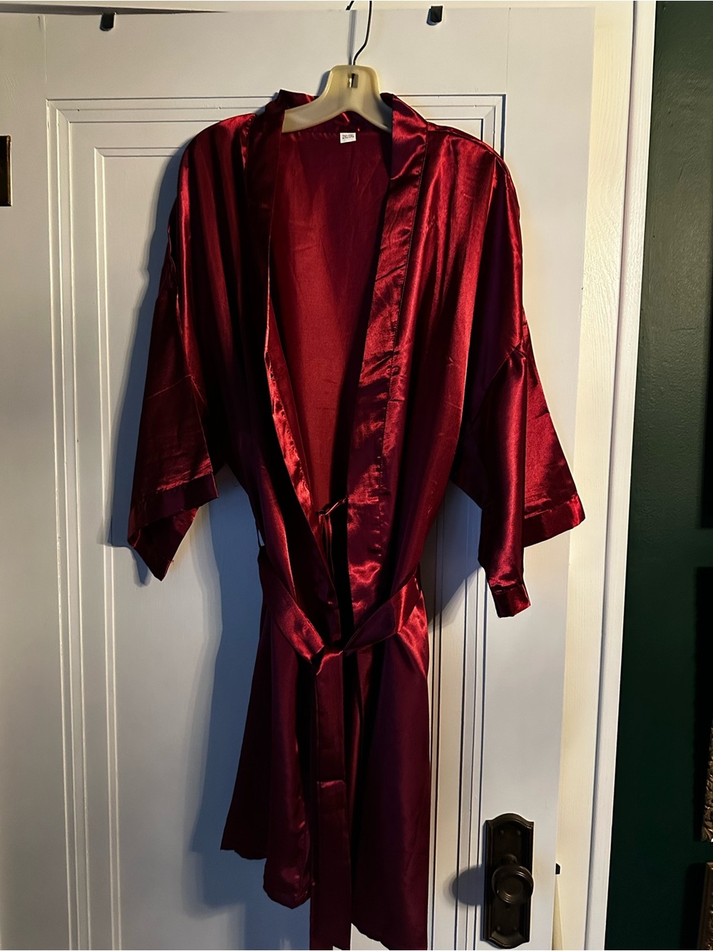 Silky Burgundy Satin Robe with Tie Belt